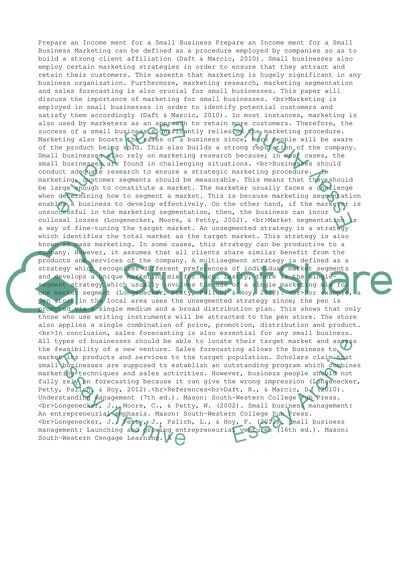 Prepare an income statement for a small business