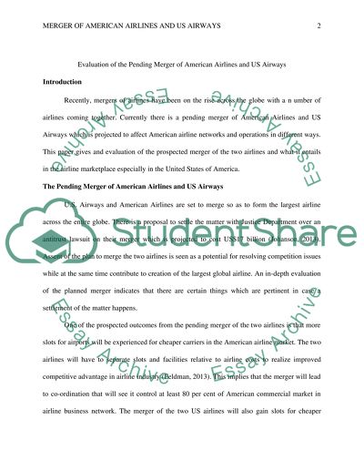 Evaluation of the Pending Merger of American Airlines and US Airways