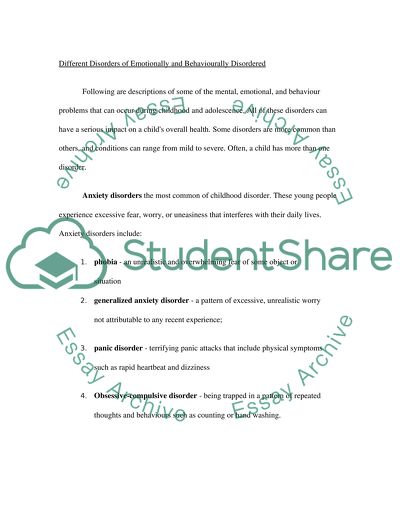 Emotional and Behaviour Disorders in Children