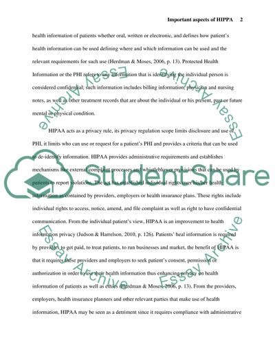 Important aspects of HIPPA