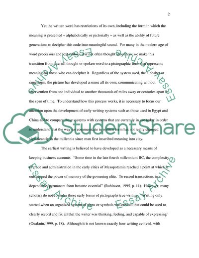 Pictographic Writing Systems in China and Egypt