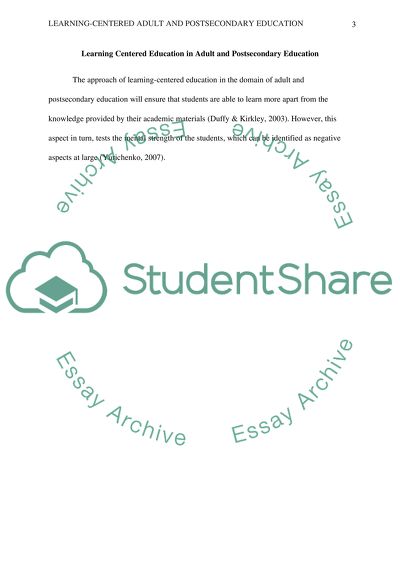 Learning-Centered Adult and Postsecondary Education