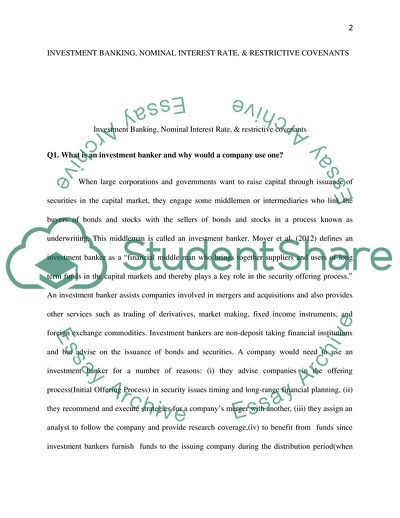 Financial Management: Investment Banking, Nominal Interest Rate, and Restrictive Covenants