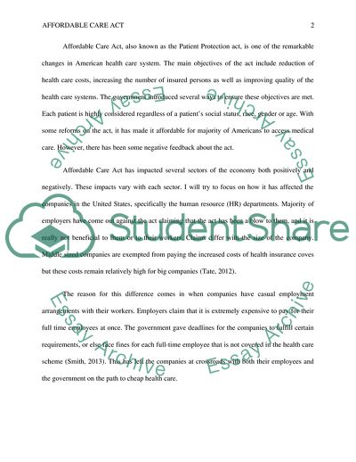 Affordable Care Act, Also Known as the Patient Protection Act