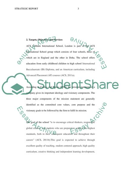 Analysis of ACS Cobham International Schools Organization and Its Strategic Plan