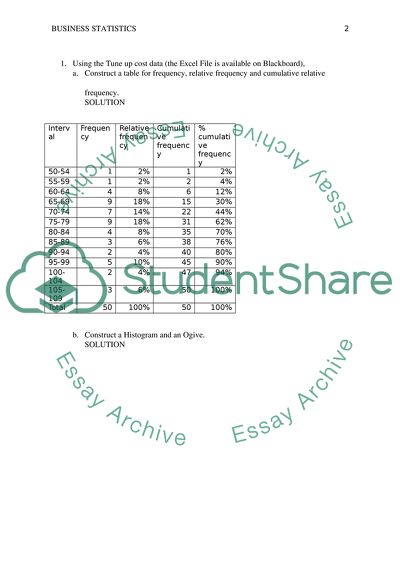 Business Statistics 1 assignment
