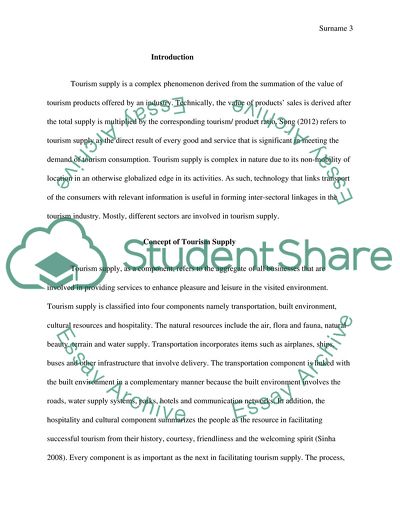 The Concept of Tourism Supply