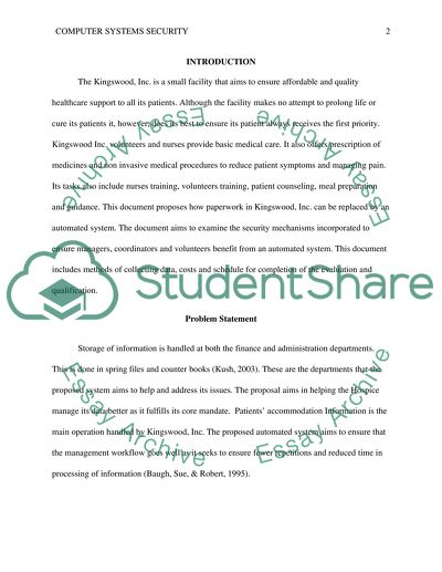 Proposal on Data Security for The Kingswood, Inc