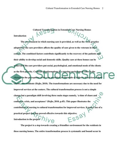 Cultural Transformation in Extended Care Nursing Homes