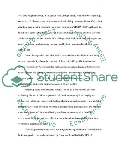 Importance of Parents and Carers Support and Their Implications on the Design and Delivery of Childrens Services