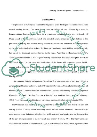 Nursing Theorists Paper on Dorothea Orem