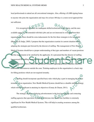 New Health Medical Systems Memo