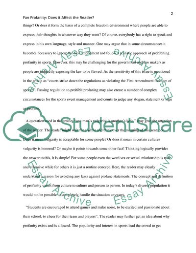 Fan Profanity: Does it Affect the Reader