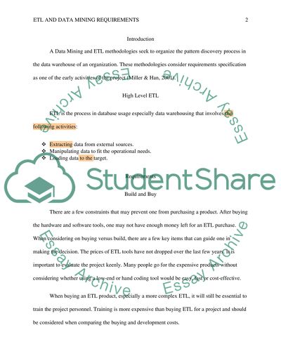High Level ETL and Data Mining Requirements