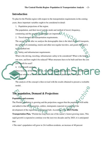 Adapting transportation requirement to the population growth in the Central Florida Region