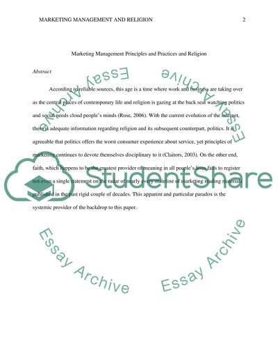 Marketing Management Principles, Practices and Religion