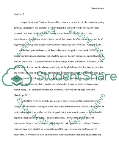 Giddens Analysis of Globalization