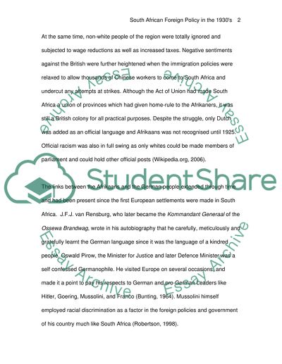 South African Foreign Policy in the 1930s
