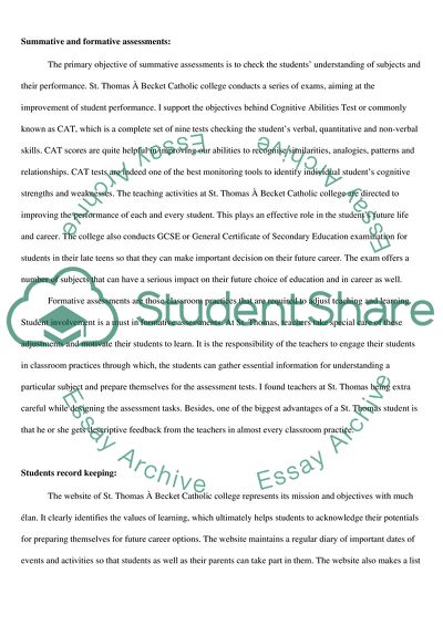 How Assessment for Leaning Operate in School: St. Thomas Becket Catholic College