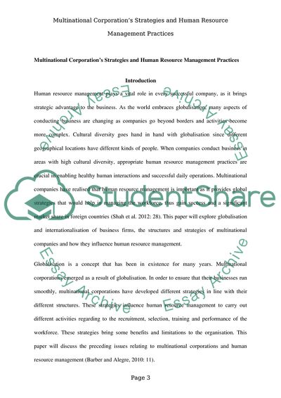 Multinational Corporations Strategies and Human Resource Management Practices