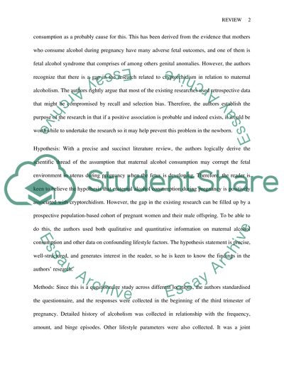 Literature ReviewEvaluation (Cryptorchidism and Maternal Alcohol Consumption during Pregnancy)