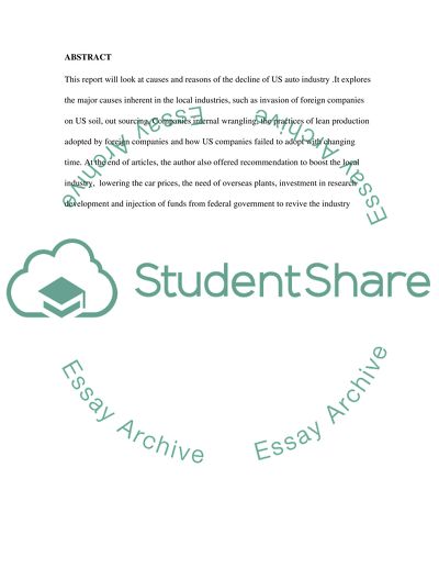 Decline of the US Auto Industry: Causes and Reasons
