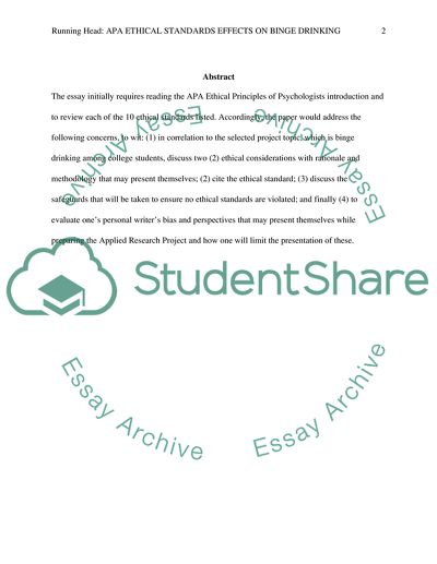 APA Ethical Standards Effects on Binge drinking among college students