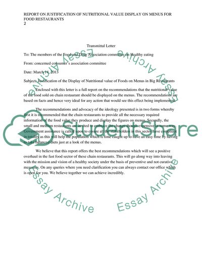 Justification of Nutritional Value Display on Menus for Food Restaurants