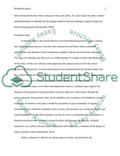 Healthcare Policy and Evaluation Stage