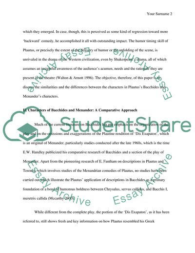 Plautus Bacchides and Menanders Play