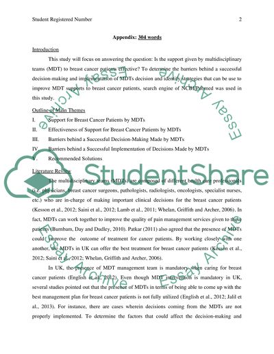 An Exploration of Support for Breast Cancer Patients by Multidisciplinary Teams