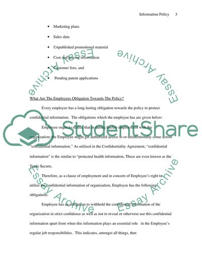 Confidential Information: The Employees Obligation towards the Policy