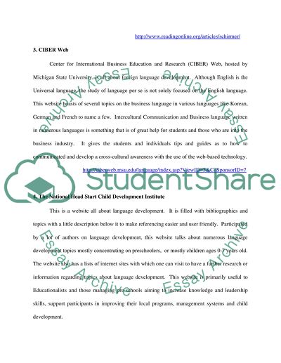 A Report on Five Internet Sites related to Language Development