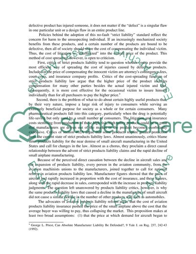 Aviation Products Liability: The impact of Product Liability Law on Aviation in the US