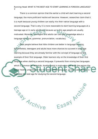 Response paper to the article titled What is the best age to start learning a foreign language