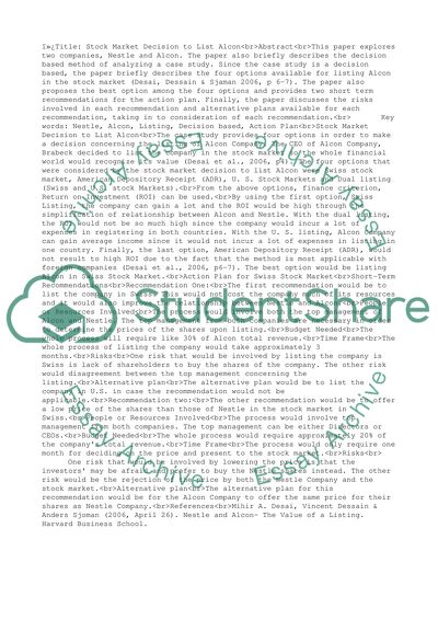 The Value of a Listing in Nestle