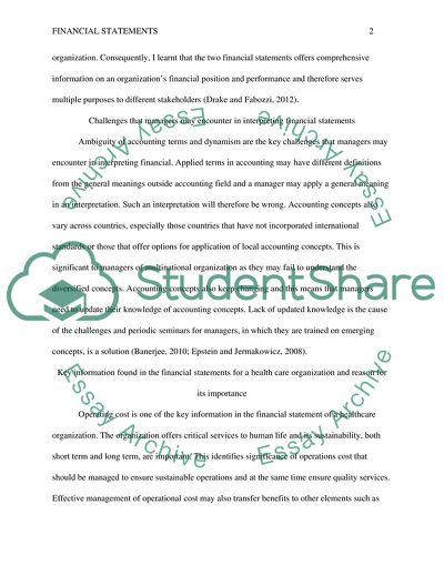 Understanding Financial Statements for a Health Care Organization