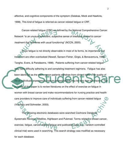 Effect of Exercise on Cancer Related Fatigue in Patients with Breast Cancer