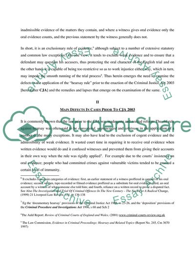 Hearsay Evidence in Criminal Justice