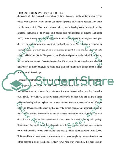 Home Schooling vs. State Schooling