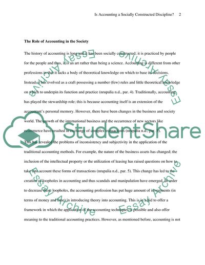 Is Accounting a Socially Constructed Discipline