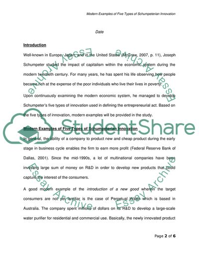 Modern Examples of Five Types of Schumpeterian Innovation
