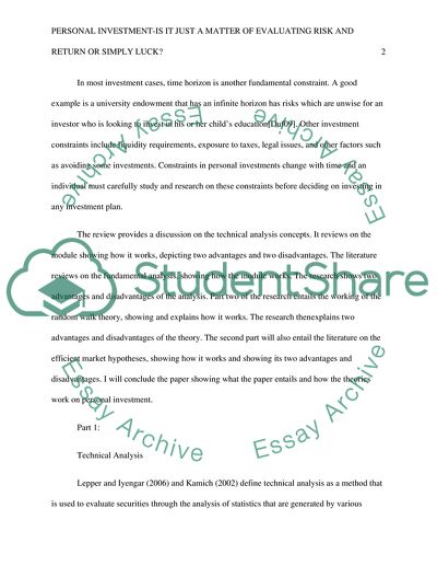 Is Investment a Matter of Evaluating Risk or Simply Luck