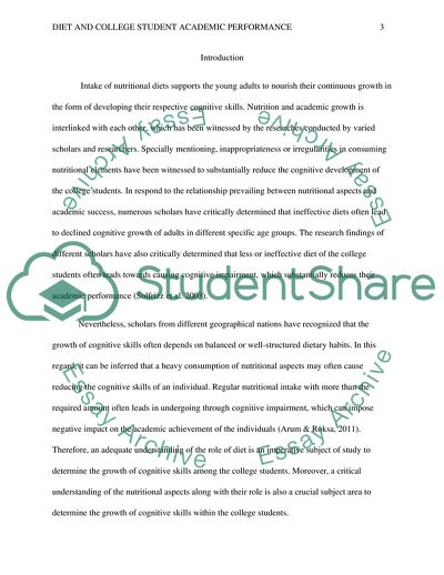 Analyzing Role of Diet in Academic Performance of the College Students