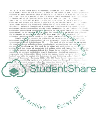 TESCO and the JIT Philosophy