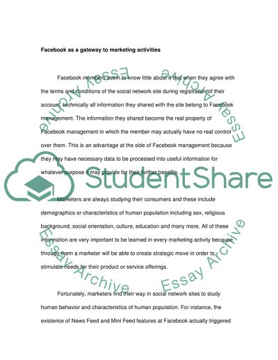 Facebook as a gateway to marketing activities