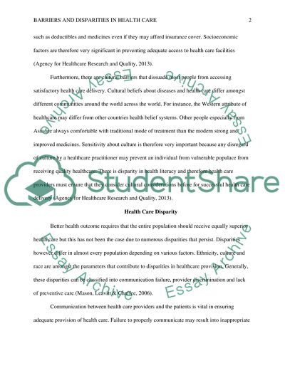 Barriers and Disparities in Health Care