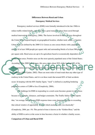 Differences between Rural and Urban Emergency Medical Services