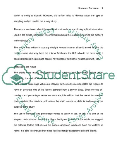 Statistics Article Review For number of households with kids hits new low