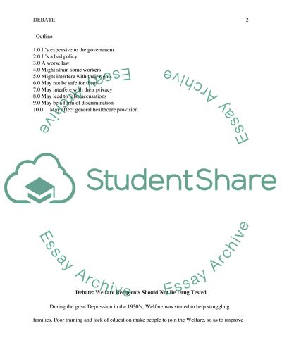 Debate arguing that welfare recipents should not be drug tested